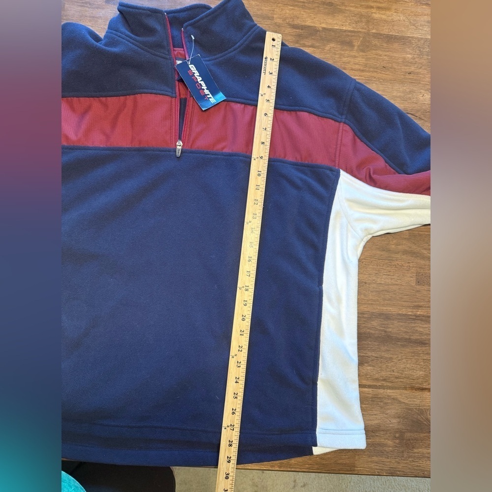 Graphite Sport Fleece Pullover Sweater Mens SZ XL Red White Blue New Pockets - Picture 7 of 7